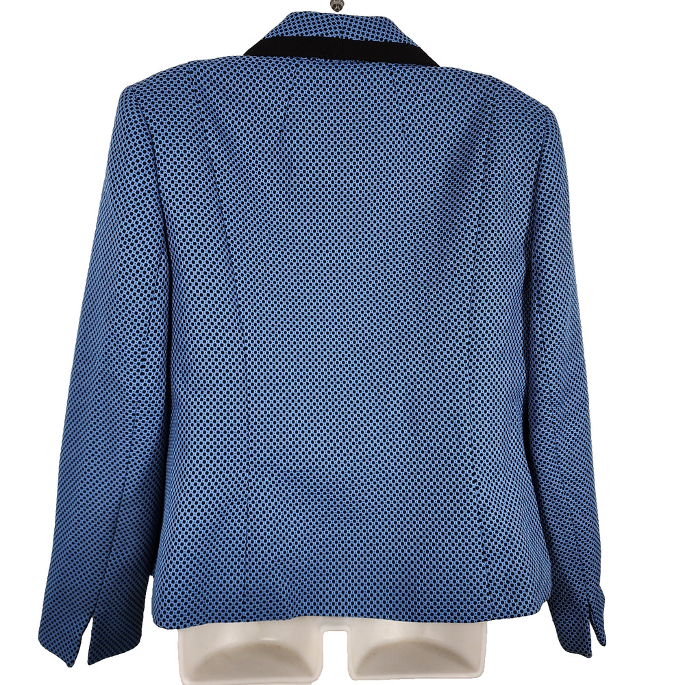 Evan Picone Suit Jacket Blue Black Contrast Trim Open Front Lined Geometric 12 - Picture 2 of 10